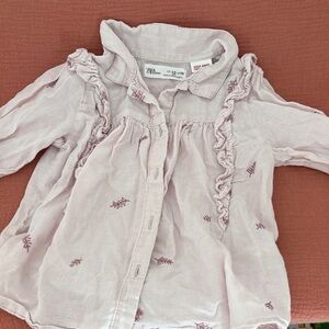 Zara Kids Pale Pink Ruffle Button-Up Blouse